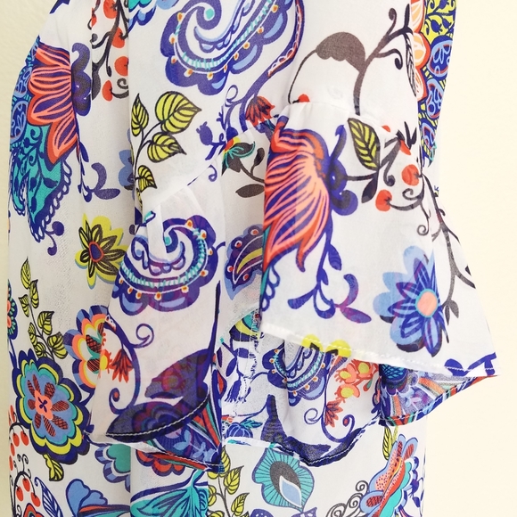 MILLY for DesigNation Boho Floral Peasant Top - Picture 7 of 12